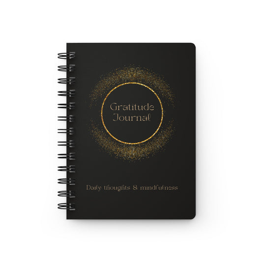 Spiral Bound Journal, black and gold gratitude empowering personal inspirational thoughtful handwriting Notebook