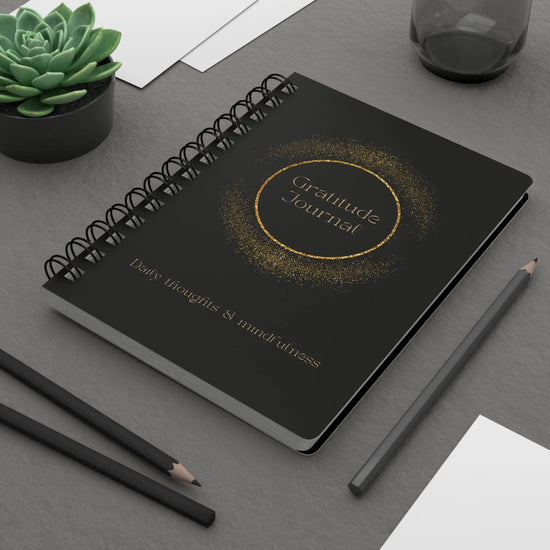Spiral Bound Journal, black and gold gratitude empowering personal inspirational thoughtful handwriting Notebook The Aurora Touch