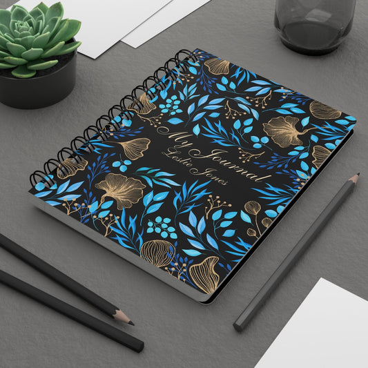 Spiral Bound Journal, personalized daily journal, blue gold notebook, everday affirmation notebook, nightly dream journal, everyday diary