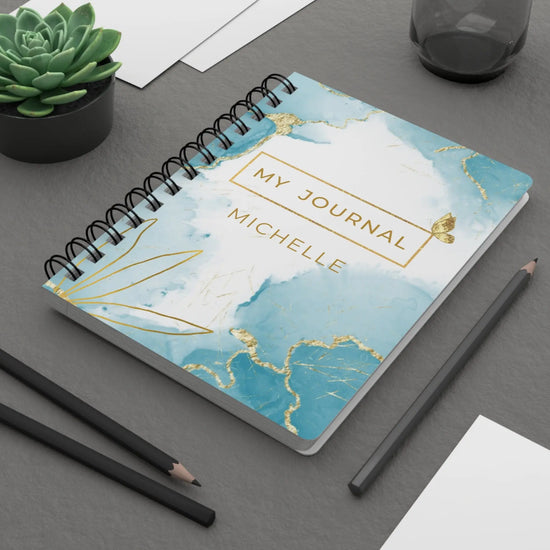Spiral Bound Journal, personalized daily journal, Blue and Gold notebook, Affirmation notepad, Nightly dream Journal, Daily diary The Aurora Touch