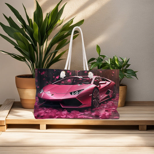 Pink Lamborghini Weekender Bag, Stylish Travel Bag, Carry on Purse, Designer Luxury Bag, Large Tote Bag for Women, Weekend Getaway Overnight