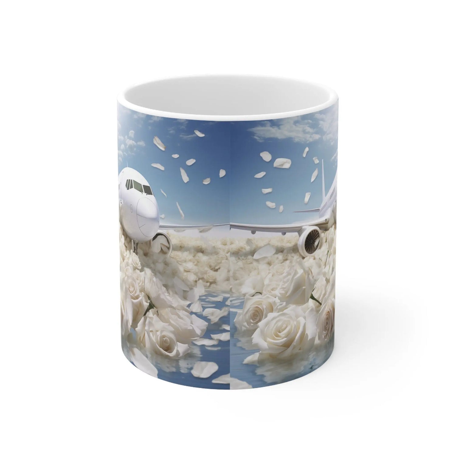 Ceramic Mug 11oz, White Jet floral luxury design portrait art jet-setter fancy pilot stewardess beverage mug gift The Aurora Touch