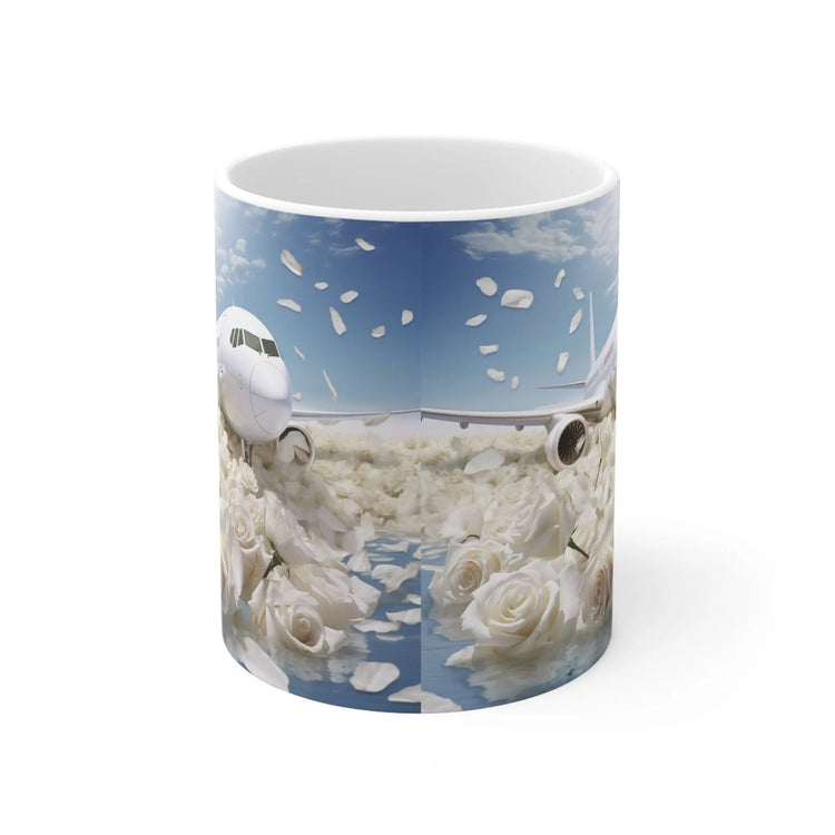 Ceramic Mug 11oz, White Jet floral luxury design portrait art jet-setter fancy pilot stewardess beverage mug gift The Aurora Touch