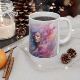 Ceramic Mug 11oz, Artful coffe mug, Art Deco Designs, Women Portrait, Designer mug, MultiColor gift item, Eccentric Mug, Unique gift The Aurora Touch