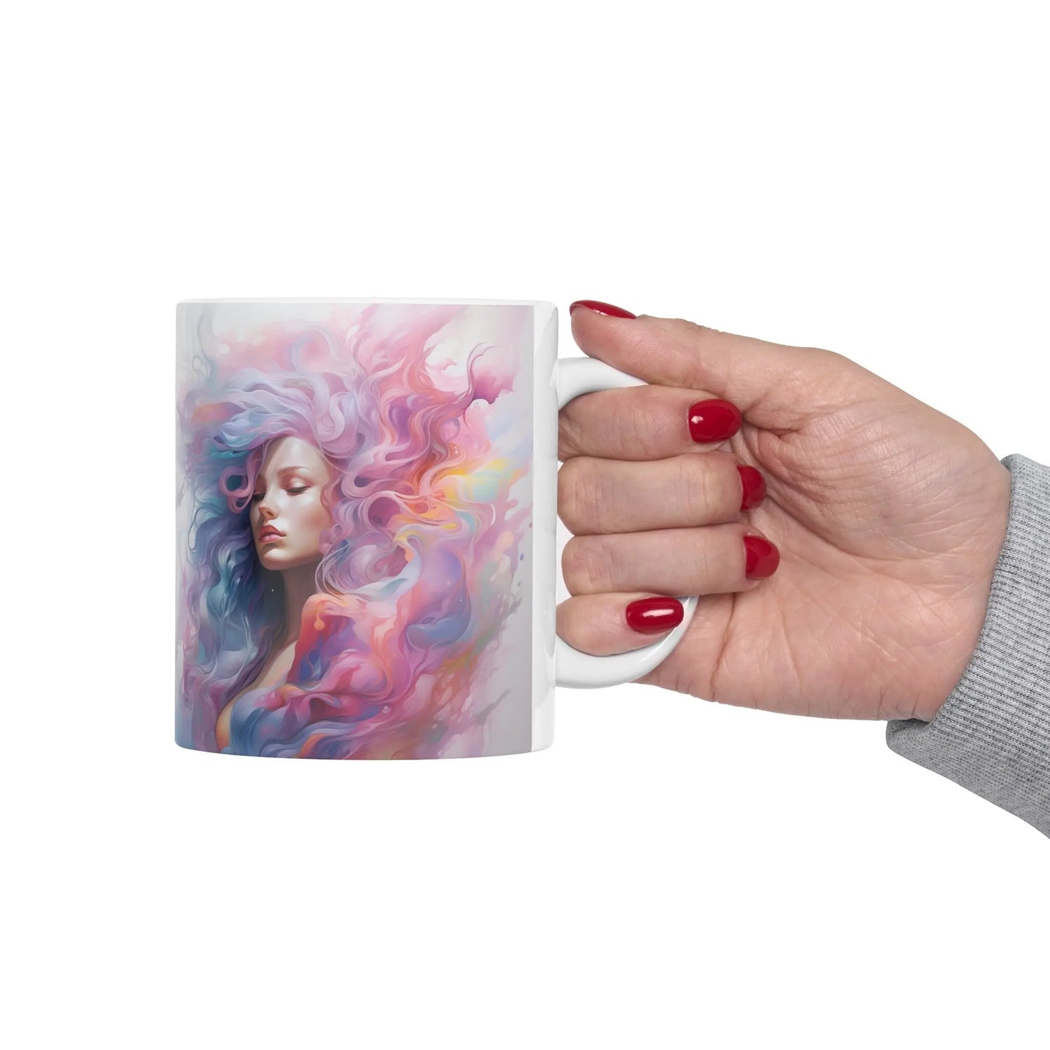 Ceramic Mug 11oz, Artful coffe mug, Art Deco Designs, Women Portrait, Designer mug, MultiColor gift item, Eccentric Mug, Unique gift The Aurora Touch