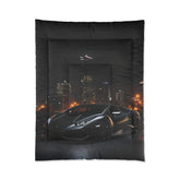 Comforter, matte black Lamborghini stylish bed spread large fluffy quilted coverlet blanket  great for Teen room decor The Aurora Touch