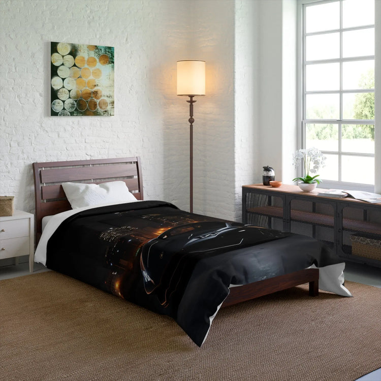 Comforter, matte black Lamborghini stylish bed spread large fluffy quilted coverlet blanket  great for Teen room decor The Aurora Touch