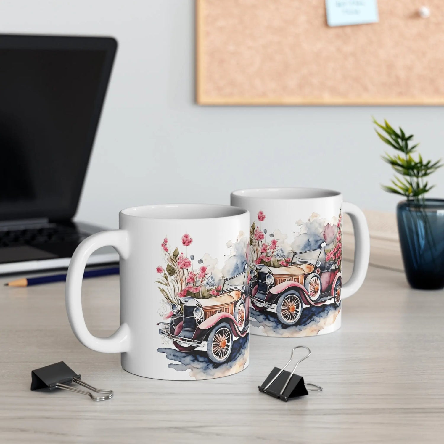 Ceramic Mug 11oz, Vintage Rose Car Coffee mug, Pretty Flowered mug, Pink classic mother mug, Valentines Flowery Mug, Mamma gift The Aurora Touch