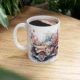 Ceramic Mug 11oz, Vintage Rose Car Coffee mug, Pretty Flowered mug, Pink classic mother mug, Valentines Flowery Mug, Mamma gift The Aurora Touch