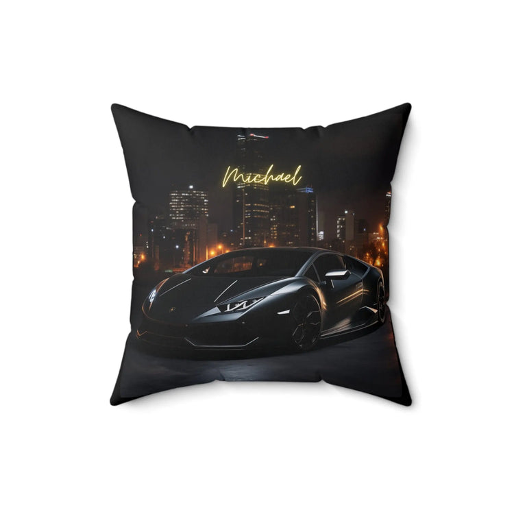 Spun Polyester Square Pillow, personalized black matte modern Lamborghini bed couch decor throw pillow cushion great for teen gift The Aurora Touch