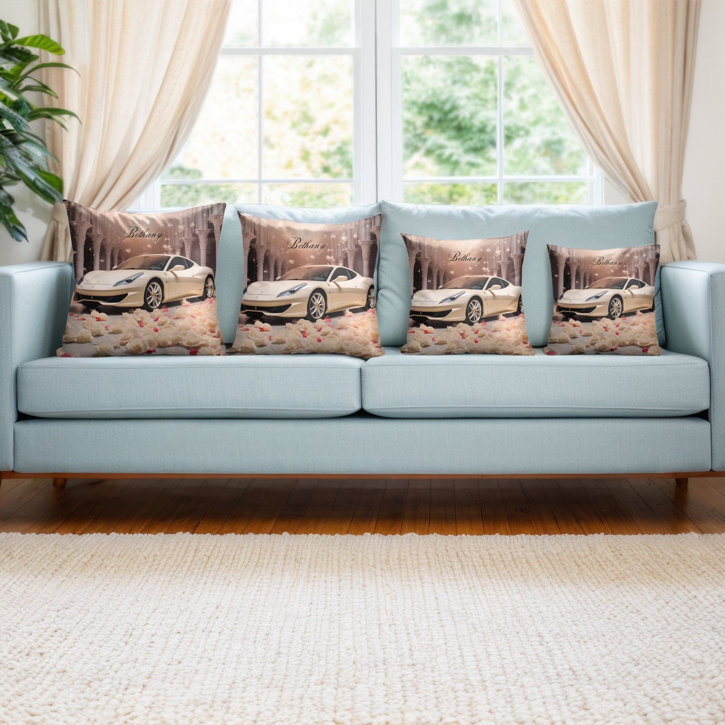 Spun Polyester Square Pillow, Personalized Ferrari Pillow, Stylish couch pillow, designer bed pillow, pretty bedroom decor