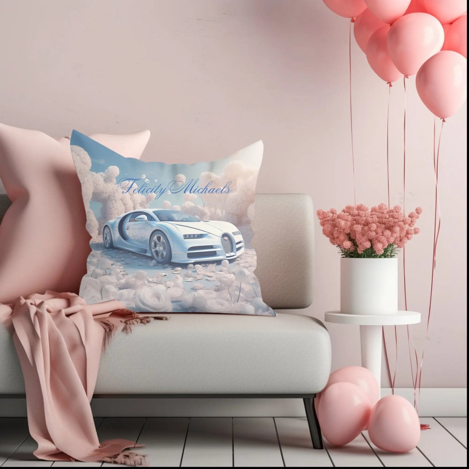 Spun Polyester Square Pillow, personalized pretty stylish Bugatti custom designer couch and bed accent throw pillow. The Aurora Touch