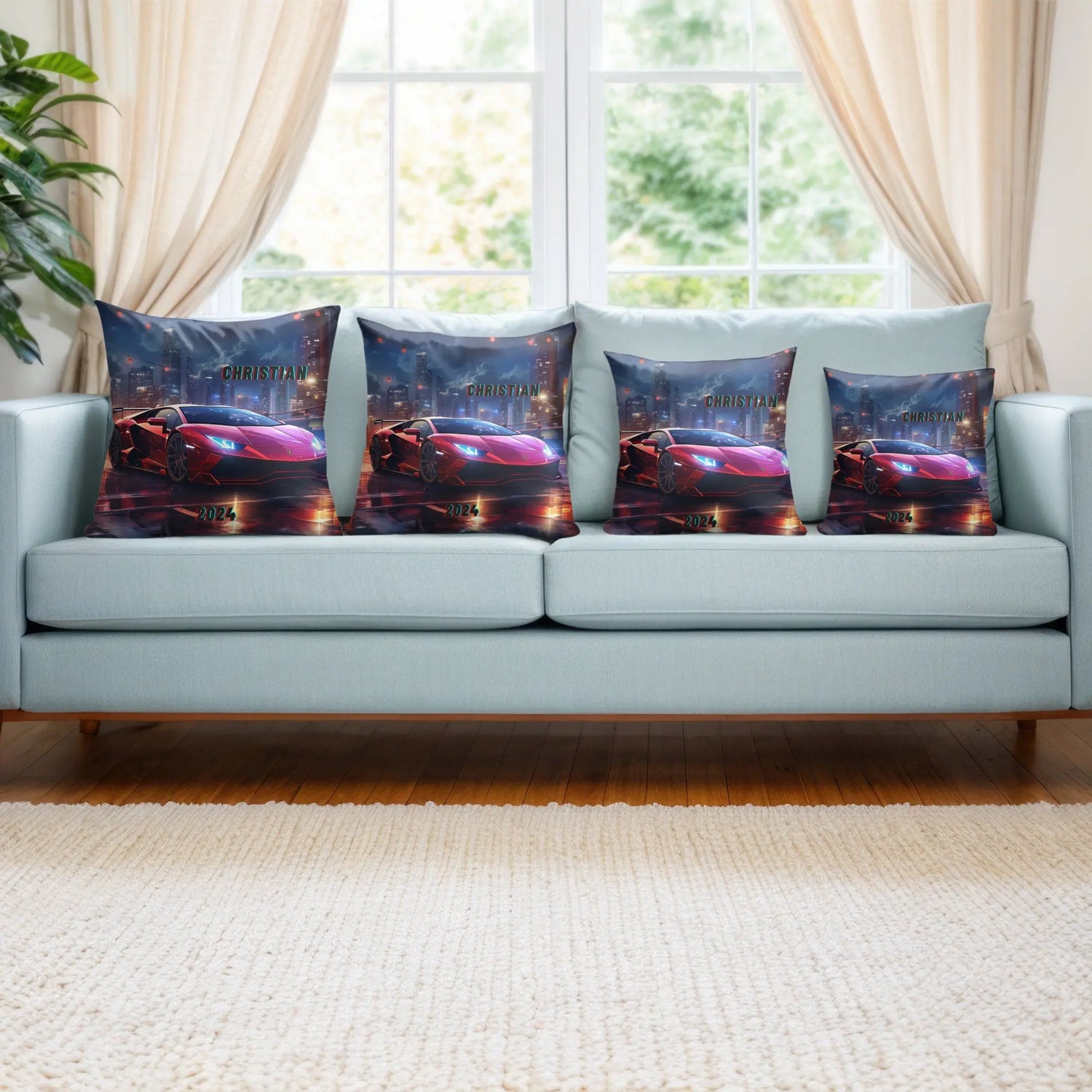 Spun Polyester Square Pillow, personalized red Lamborghini designer modern home living area teen room throw accent pillow The Aurora Touch