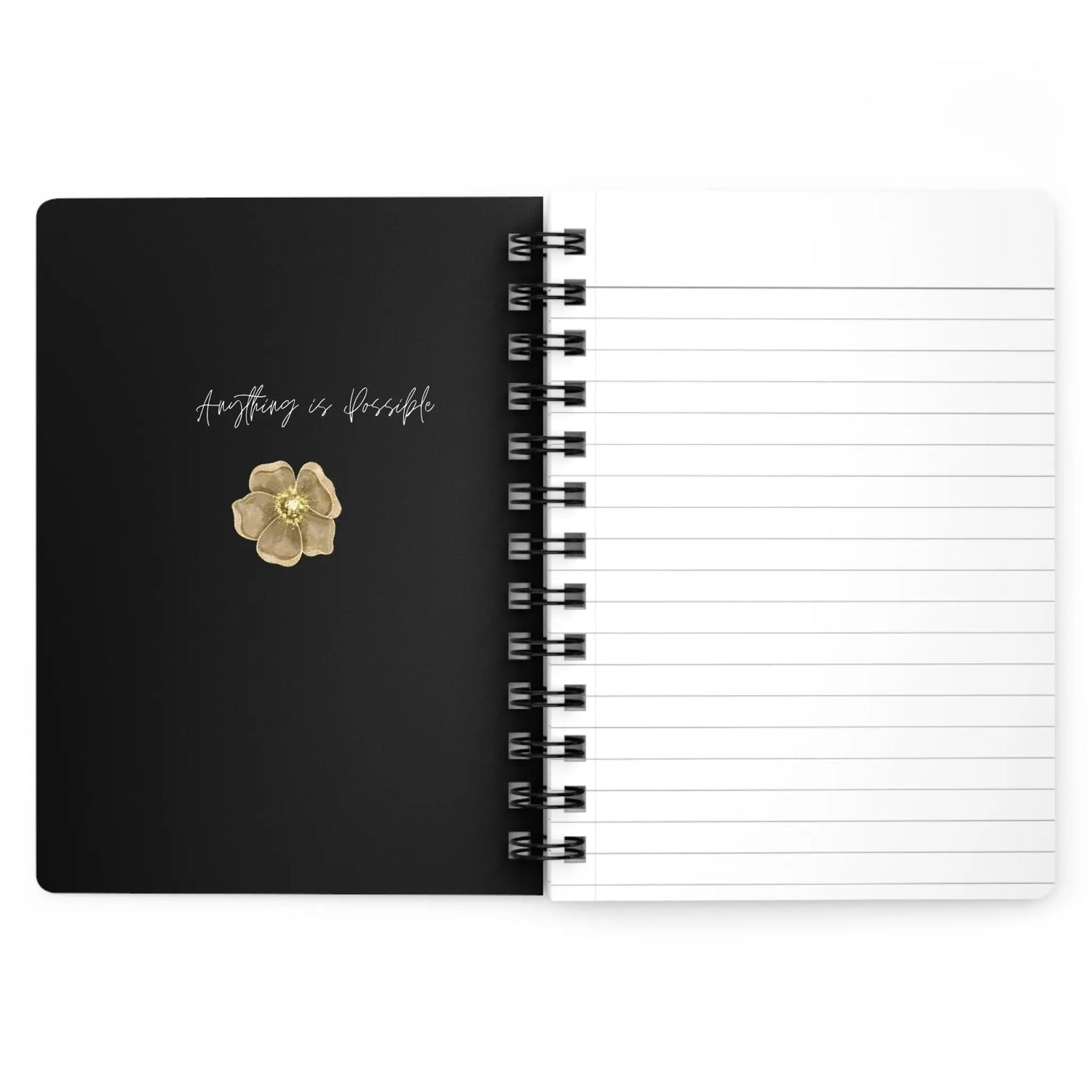 Spiral Bound Journal, Black and Gold Journal, Motivational Journal, Gold Flower Notebook, Stylish writing Notebook, Spiral Notepad The Aurora Touch