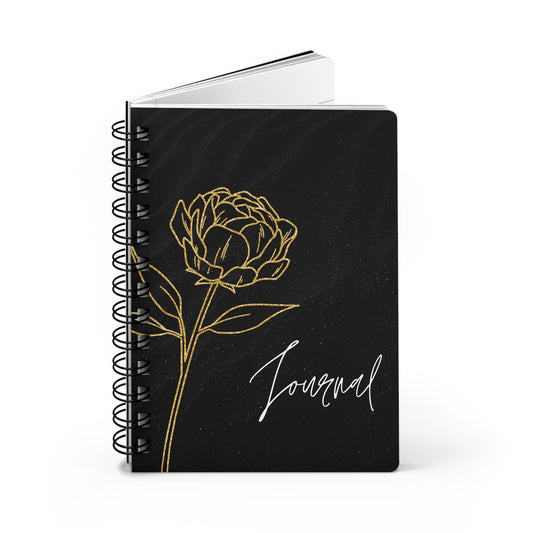 Spiral Bound Journal, Black and Gold Journal, Motivational Journal, Gold Flower Notebook, Stylish writing Notebook, Spiral Notepad