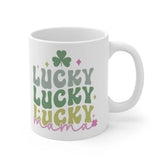 Ceramic Mug 11oz, Lucky Mama Coffee Mug, St. Patricks Day Mug, Festive Coffee Tea Mug, Gift for Mama, Shamrock Design mug