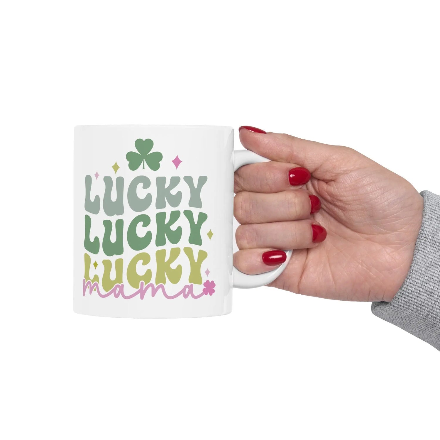Ceramic Mug 11oz, Lucky Mama Coffee Mug, St. Patricks Day Mug, Festive Coffee Tea Mug, Gift for Mama, Shamrock Design mug