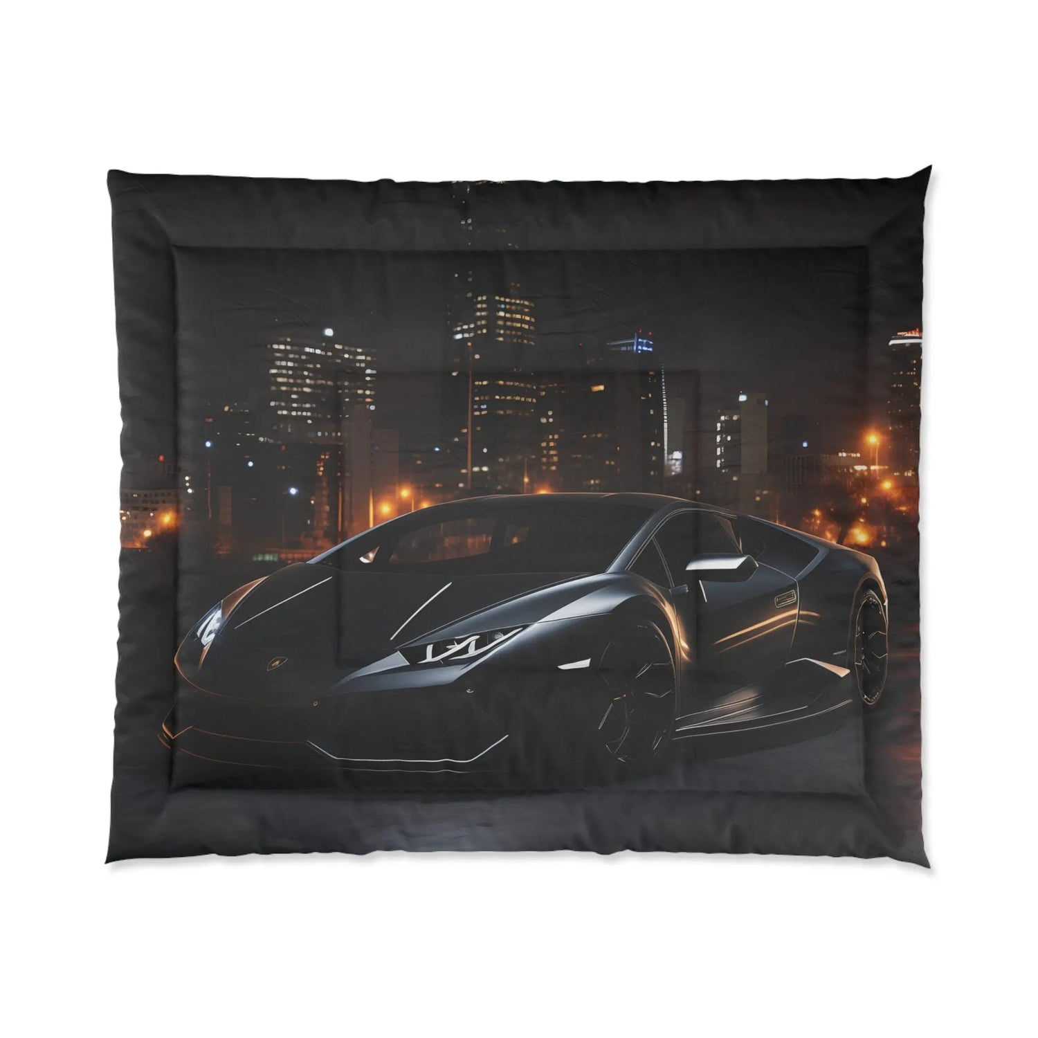 Comforter, matte black Lamborghini stylish bed spread large fluffy quilted coverlet blanket  great for Teen room decor The Aurora Touch
