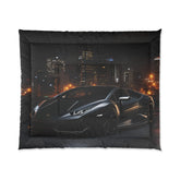 Comforter, matte black Lamborghini stylish bed spread large fluffy quilted coverlet blanket  great for Teen room decor The Aurora Touch