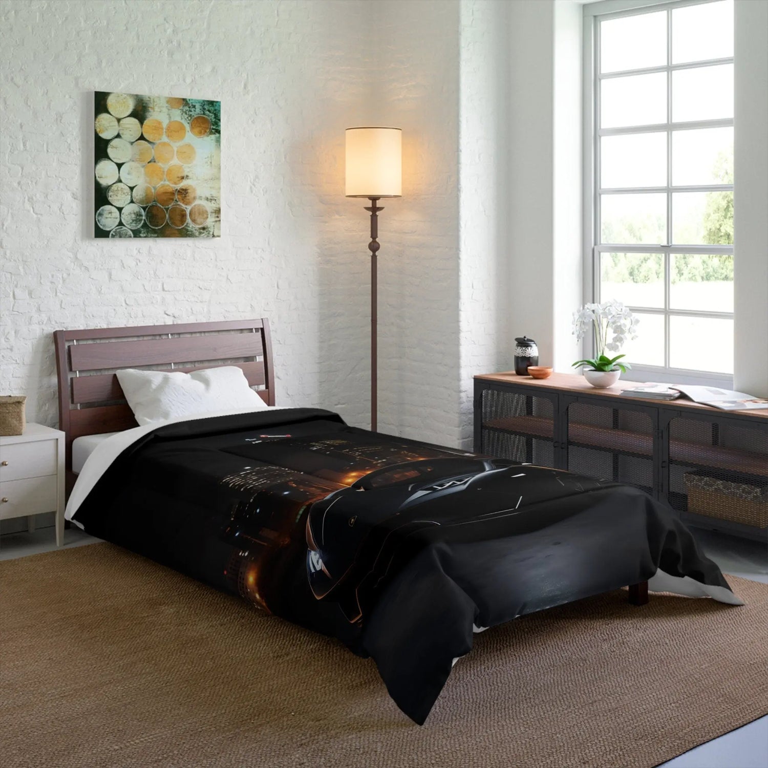 Comforter, Black Lamborghini Comforter, Stylish Bed Spread, Teen Room Decor, Quilted Coverlet, Large Fluffy Bed Blanket