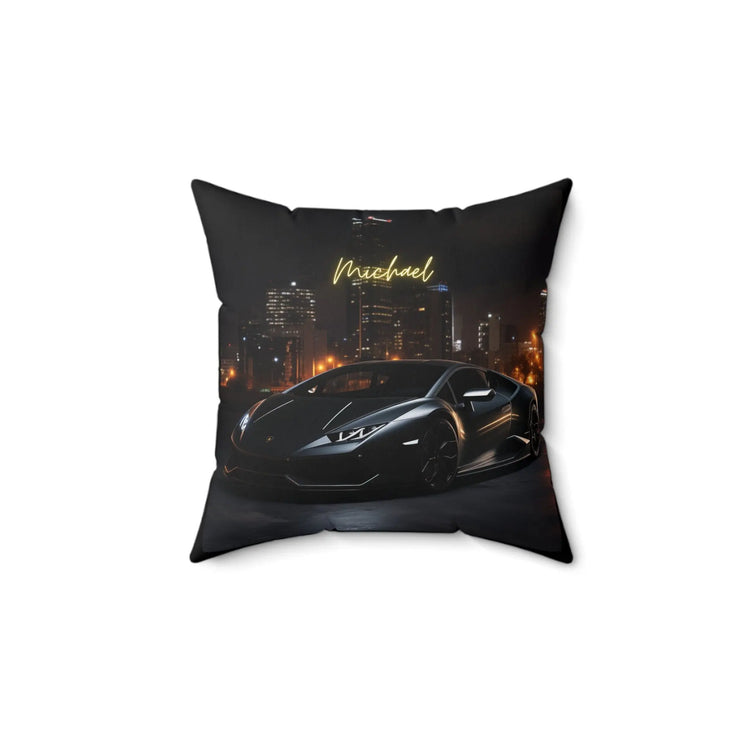 Spun Polyester Square Pillow, personalized black matte modern Lamborghini bed couch decor throw pillow cushion great for teen gift The Aurora Touch