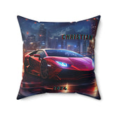 Spun Polyester Square Pillow, personalized red Lamborghini designer modern home living area teen room throw accent pillow The Aurora Touch
