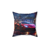 Spun Polyester Square Pillow, personalized red Lamborghini designer modern home living area teen room throw accent pillow The Aurora Touch