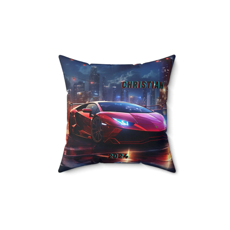 Spun Polyester Square Pillow, personalized red Lamborghini designer modern home living area teen room throw accent pillow The Aurora Touch