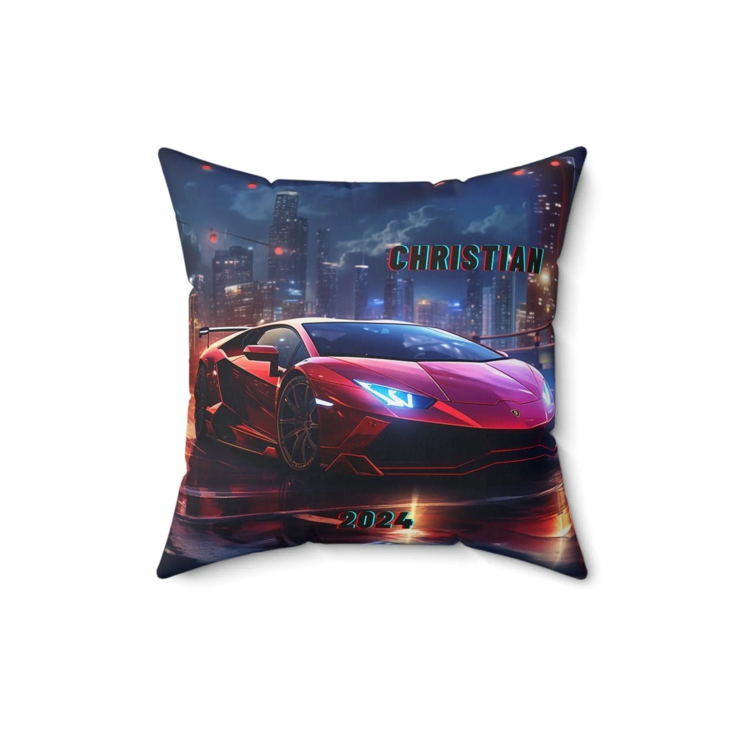 Spun Polyester Square Pillow, personalized red Lamborghini designer modern home living area teen room throw accent pillow The Aurora Touch