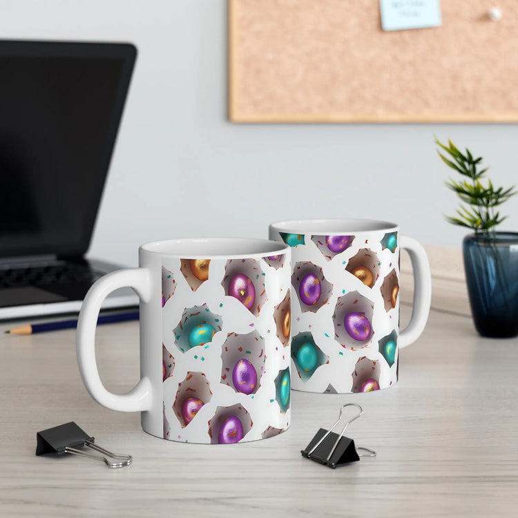 Mug 11oz, Easter Egg Coffee Mug, Colorful 3D Mug, Festive Coffee and Tea Cup, Smooth and Glossy Bunny Day Mug, Sunday Holiday Mug