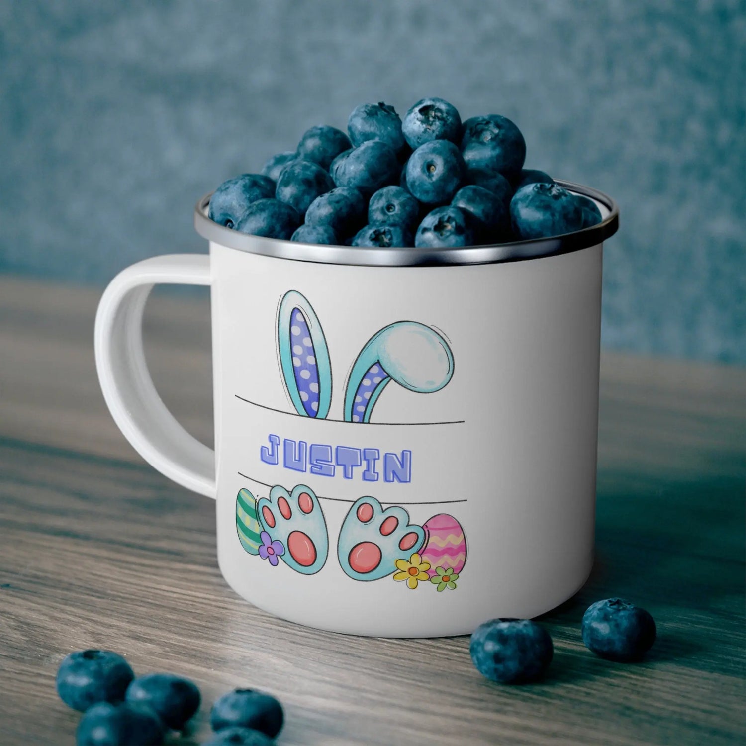 Enamel Camping Mug (A), Personalized Easter Mug, Child juice cup, Colorful Bunny Spring Mug, Kid Juice and Milk Cup