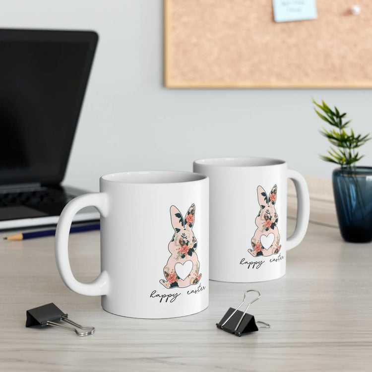 Ceramic Mug, 11oz,Easter Bunny Coffee Mug, Pretty Springtime Mug, Minimilist gift item, subtle sweet designs, Easter Holiday Kitchenware