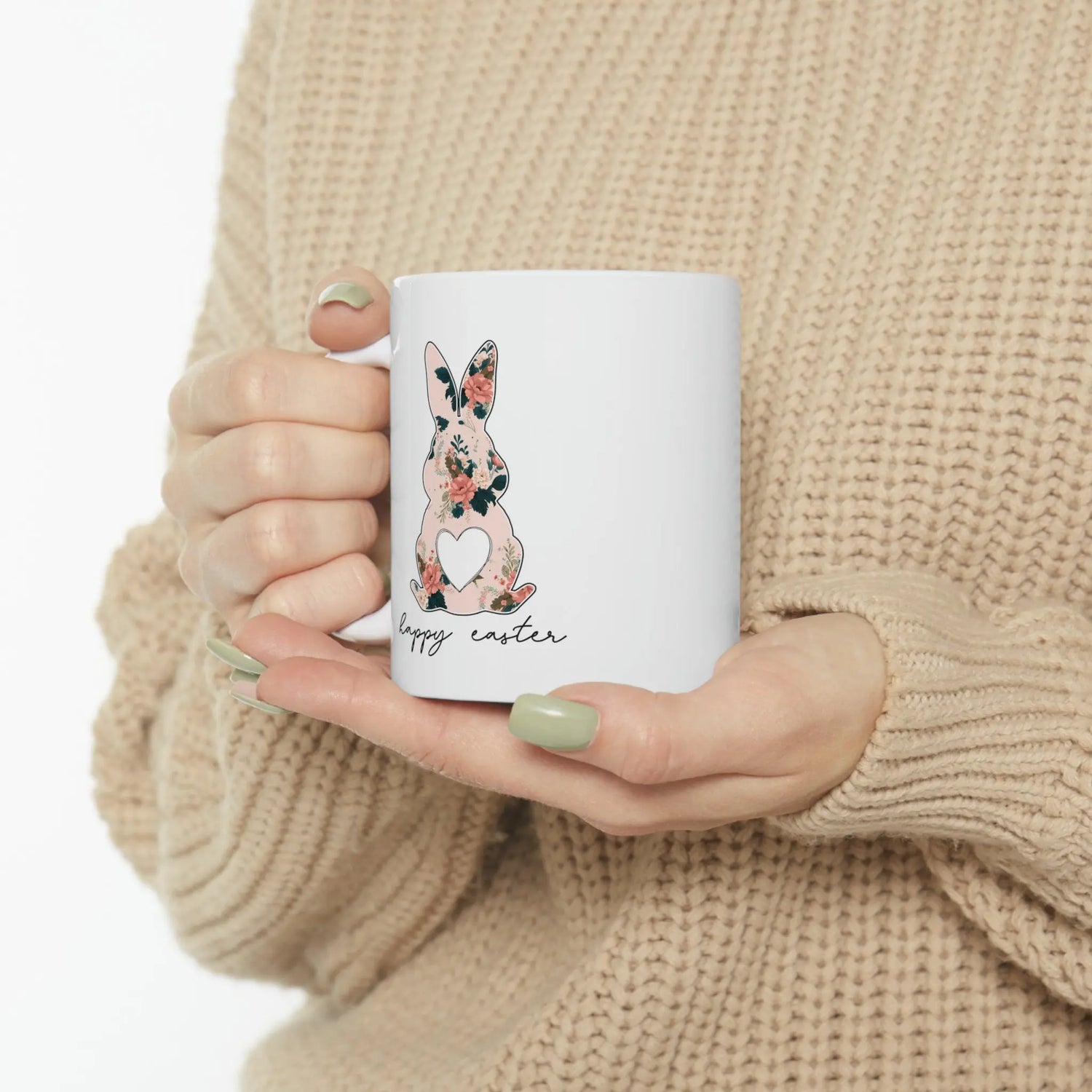 Ceramic Mug, 11oz,Easter Bunny Coffee Mug, Pretty Springtime Mug, Minimilist gift item, subtle sweet designs, Easter Holiday Kitchenware