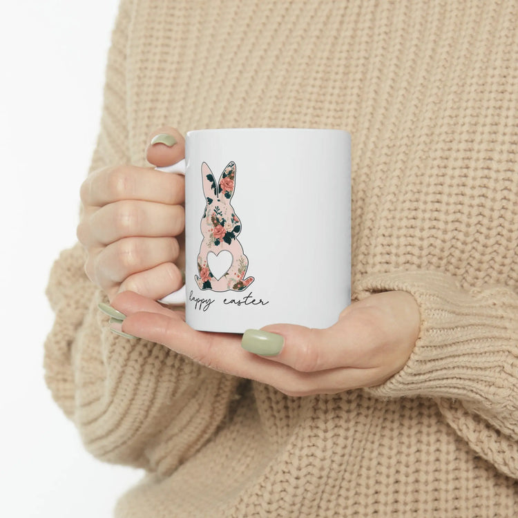 Ceramic Mug, 11oz,Easter Bunny Coffee Mug, Pretty Springtime Mug, Minimilist gift item, subtle sweet designs, Easter Holiday Kitchenware