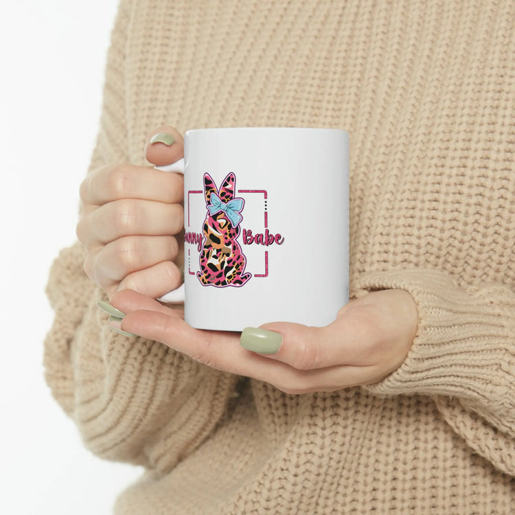 Ceramic Mug, 11oz, Bunny Babe Coffee Mug, Cute adorable springtime mug, cute holiday kitchenware, gift for her
