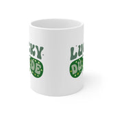 Ceramic Mug 11oz, Lucky Dude St Pattys Day Mug, Green Clover Coffee Mug, Shamrock Lucky Male Mug, Festive Holiday Cup