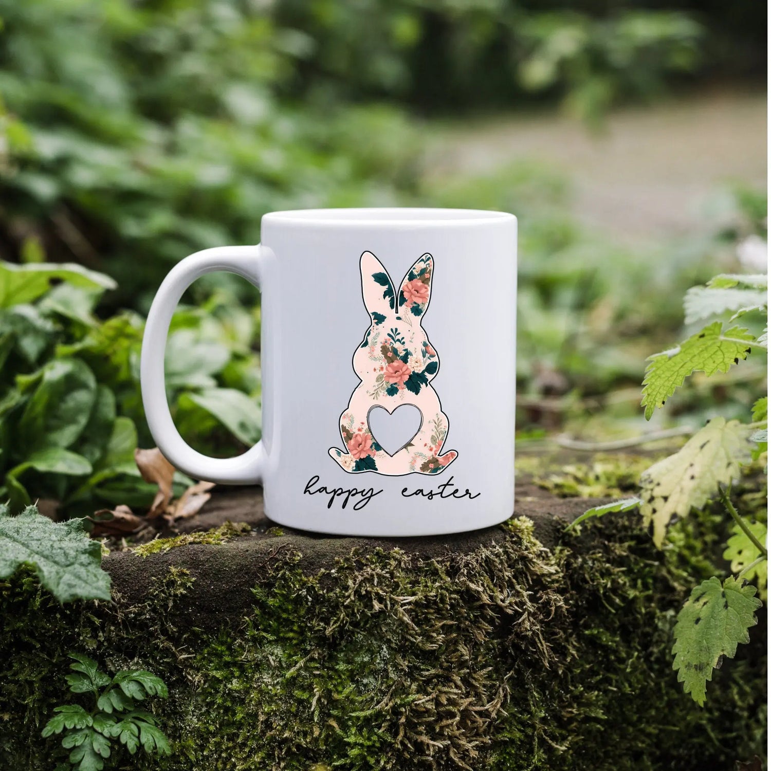 Ceramic Mug, 11oz,Easter Bunny Coffee Mug, Pretty Springtime Mug, Minimilist gift item, subtle sweet designs, Easter Holiday Kitchenware