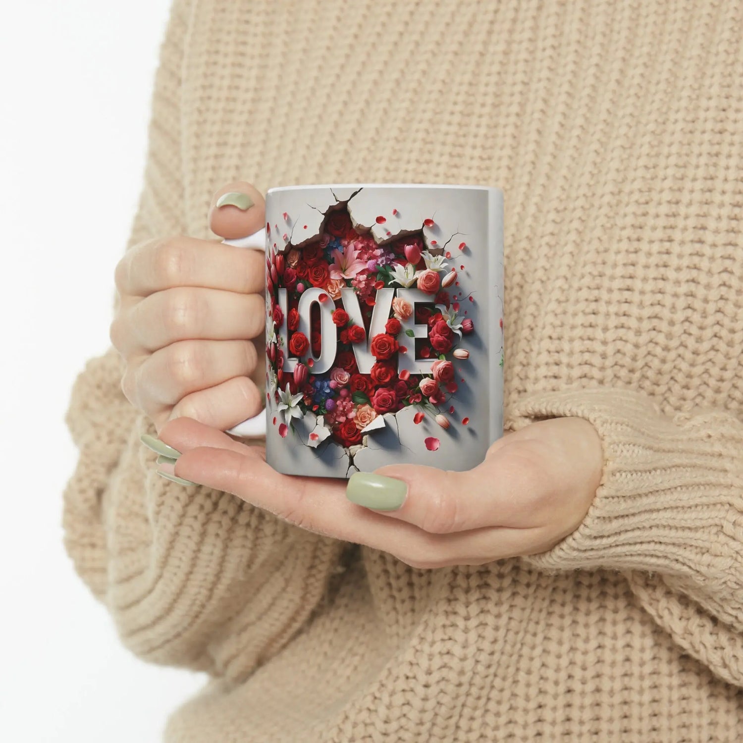 Ceramic Mug, 11oz, Love Momma 3D Love colorful floral everday modern day Mothers gift two side design  beverage home office drinking cup The Aurora Touch