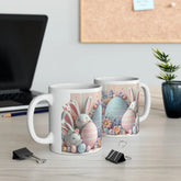 Ceramic Mug, 11oz, Pastel Easter Mug, 3D Bunny eggs coffee mug, adorable springtime designs, artistic easter gift