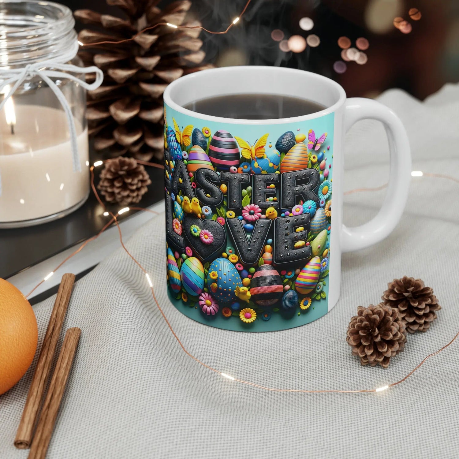 Ceramic Mug, 11oz, Colorful Coffee Easter Mug, Stylish Holiday Coffee tea mug, Spring Holiday Kitchen Decor, good friend gift, Hot Tea Mug