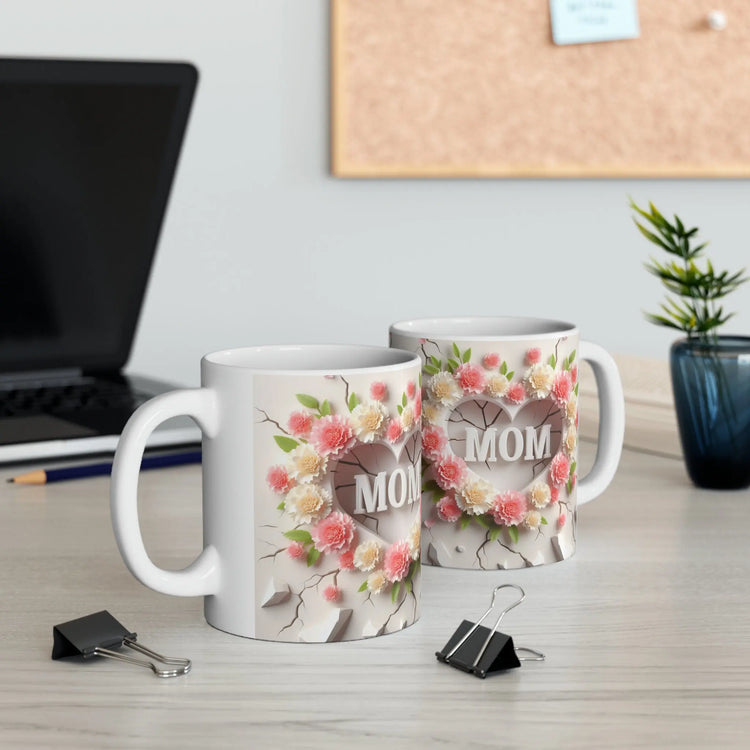 Ceramic Mug, 11oz, 3D Mom pastel color flower pretty BPA and lead free Mother&