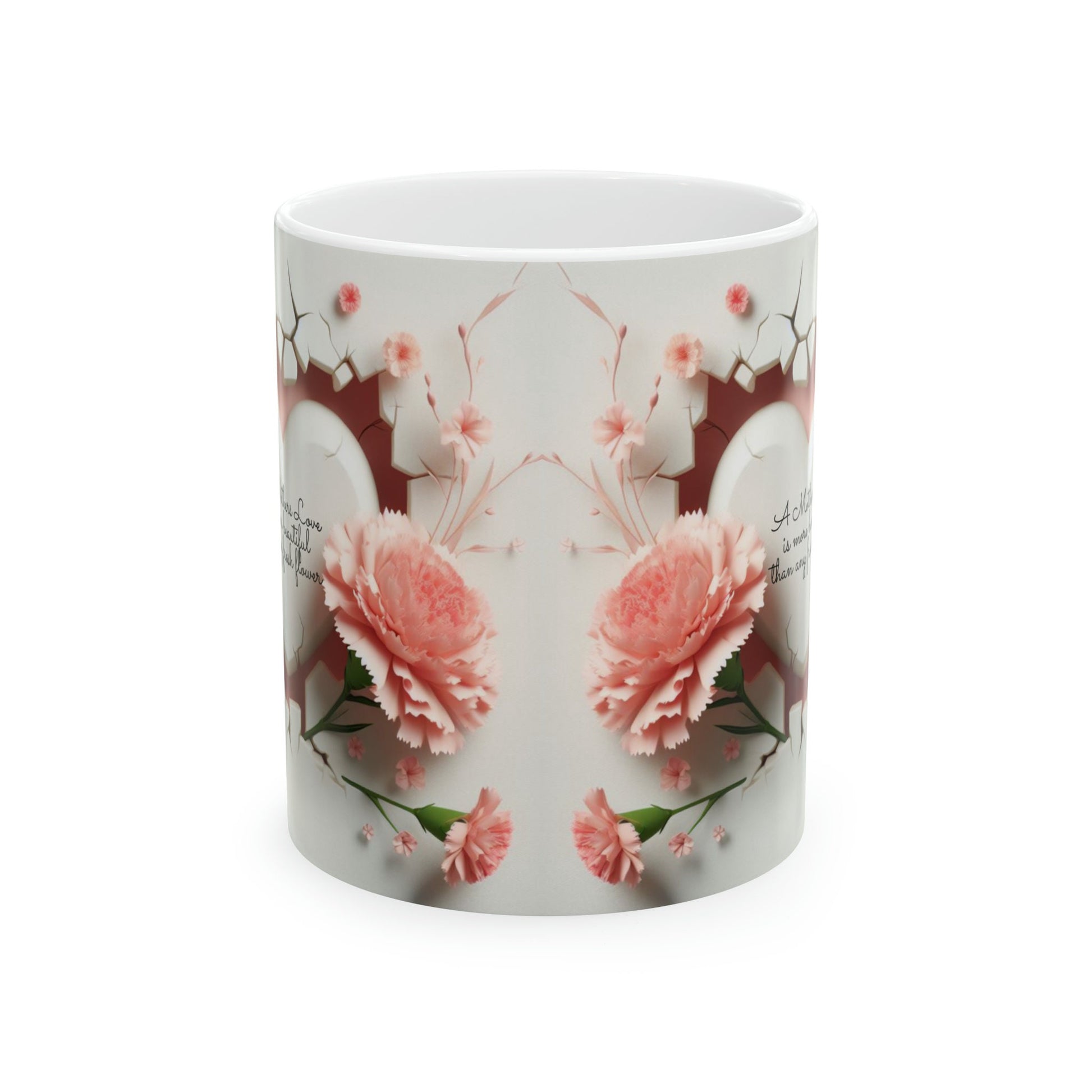Ceramic Mug, 11oz, beautiful 3D Mothers Day Mug, Carnation pink coffee mug, Stylish Modern mug for Mom, great Mother's Day gift