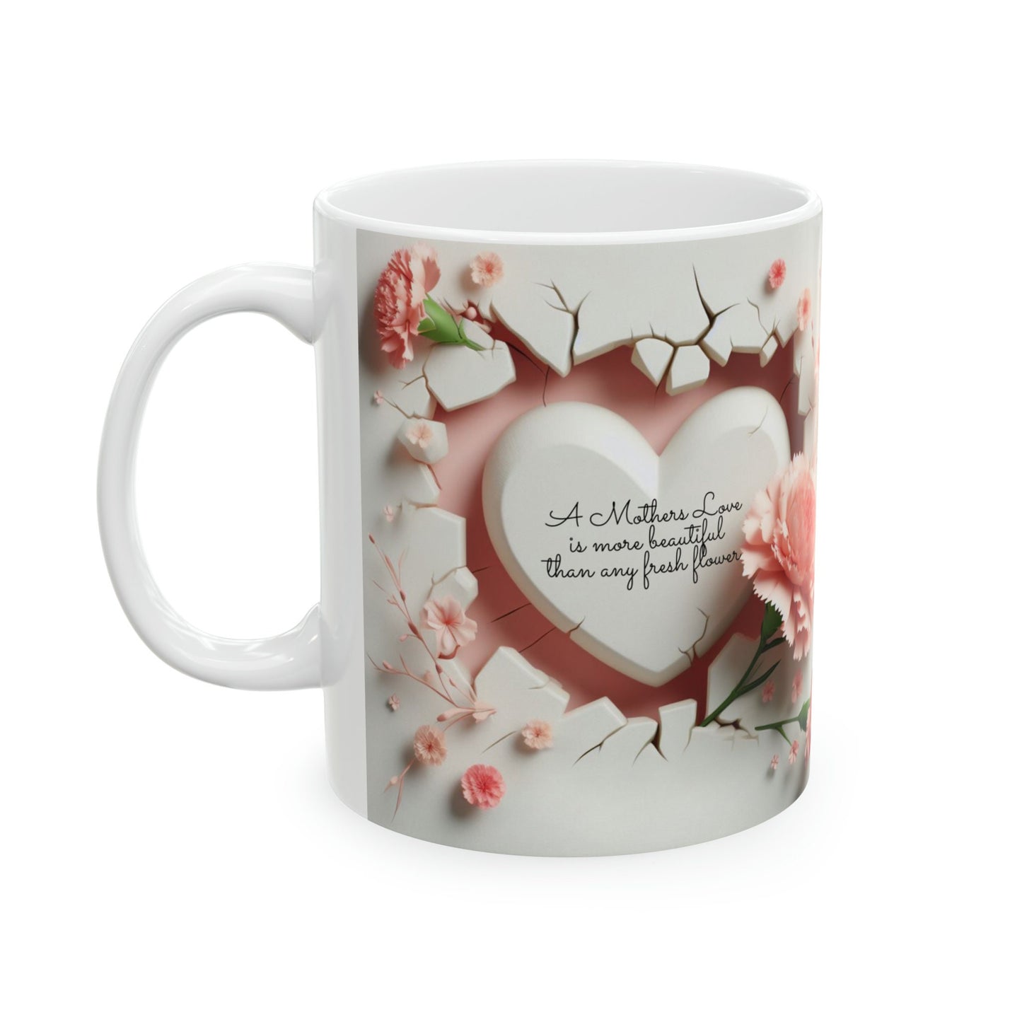 Ceramic Mug, 11oz, beautiful 3D Mothers Day Mug, Carnation pink coffee mug, Stylish Modern mug for Mom, great Mother's Day gift