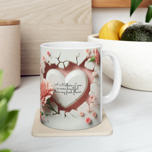 Ceramic Mug, 11oz, beautiful 3D Mothers Day Mug, Carnation pink coffee mug, Stylish Modern mug for Mom, great Mother&#39;s Day gift