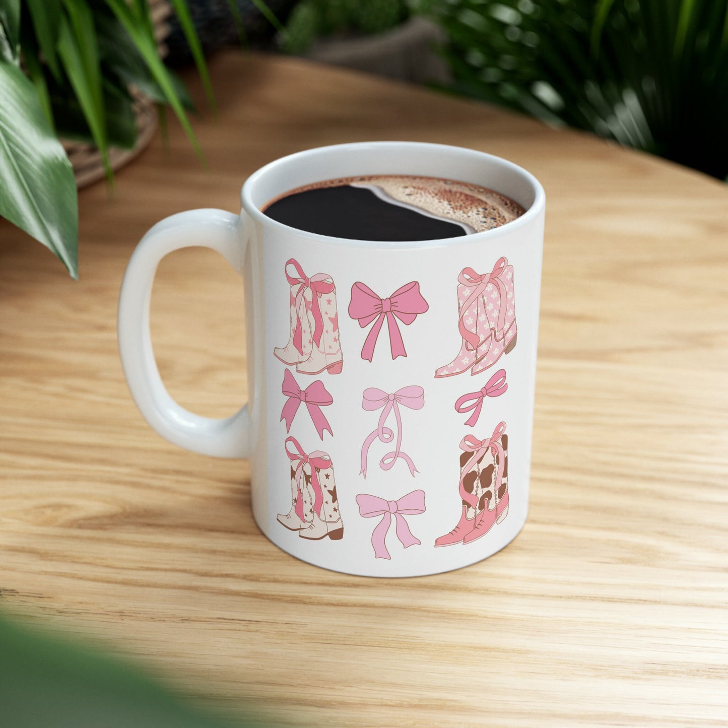 Ceramic Mug, 11oz pink ribbon Cowboy country style design pretty girl pink fashion coffee tea beverage cup