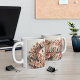 Ceramic Mug, 11oz, Beautiful Mother baby design coffee pastel flower two sided Mom 3D design coffee mug The Aurora Touch