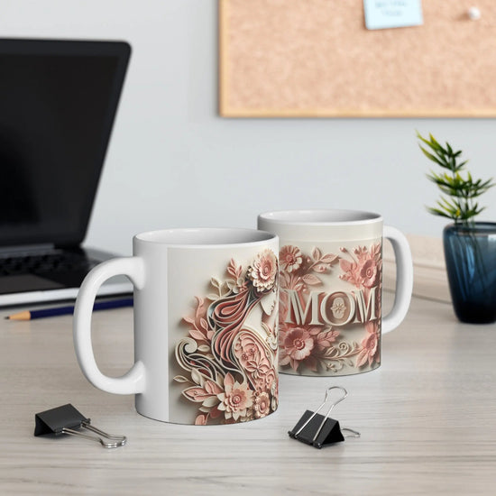 Ceramic Mug, 11oz, Beautiful Mother baby design coffee pastel flower two sided Mom 3D design coffee mug The Aurora Touch