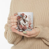 Ceramic Mug, 11oz, Beautiful Mother Child Design pink white floral artistic design baby shower Mother&