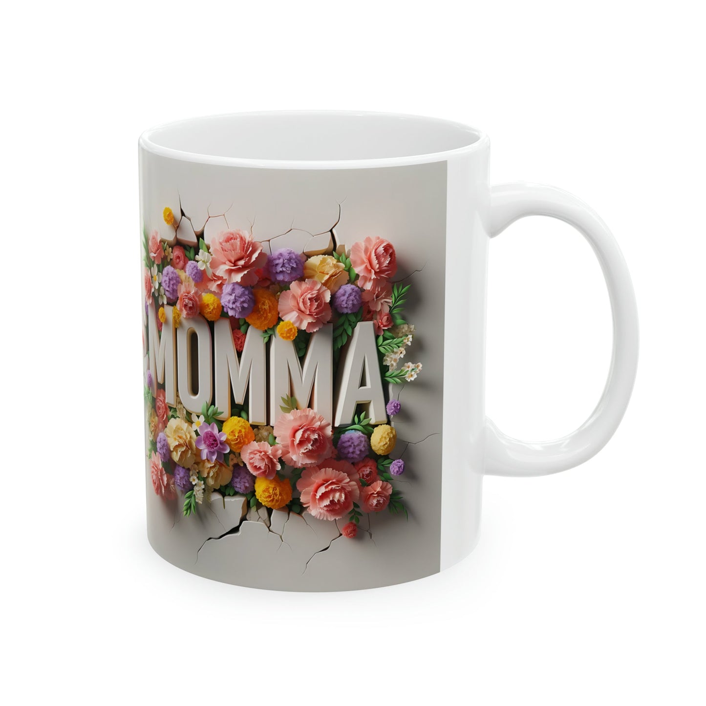 Ceramic Mug, 11oz, Love Momma 3D Love colorful floral everday modern day Mothers gift two side design  beverage home office drinking cup