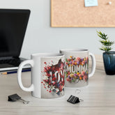 Ceramic Mug, 11oz, Love Momma 3D Love colorful floral everday modern day Mothers gift two side design  beverage home office drinking cup The Aurora Touch